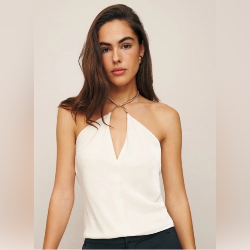 Reformation Violette Velvet Halter Top Fior Di Latte Ivory Silk Blend NWT Size M - Picture 2 of 7